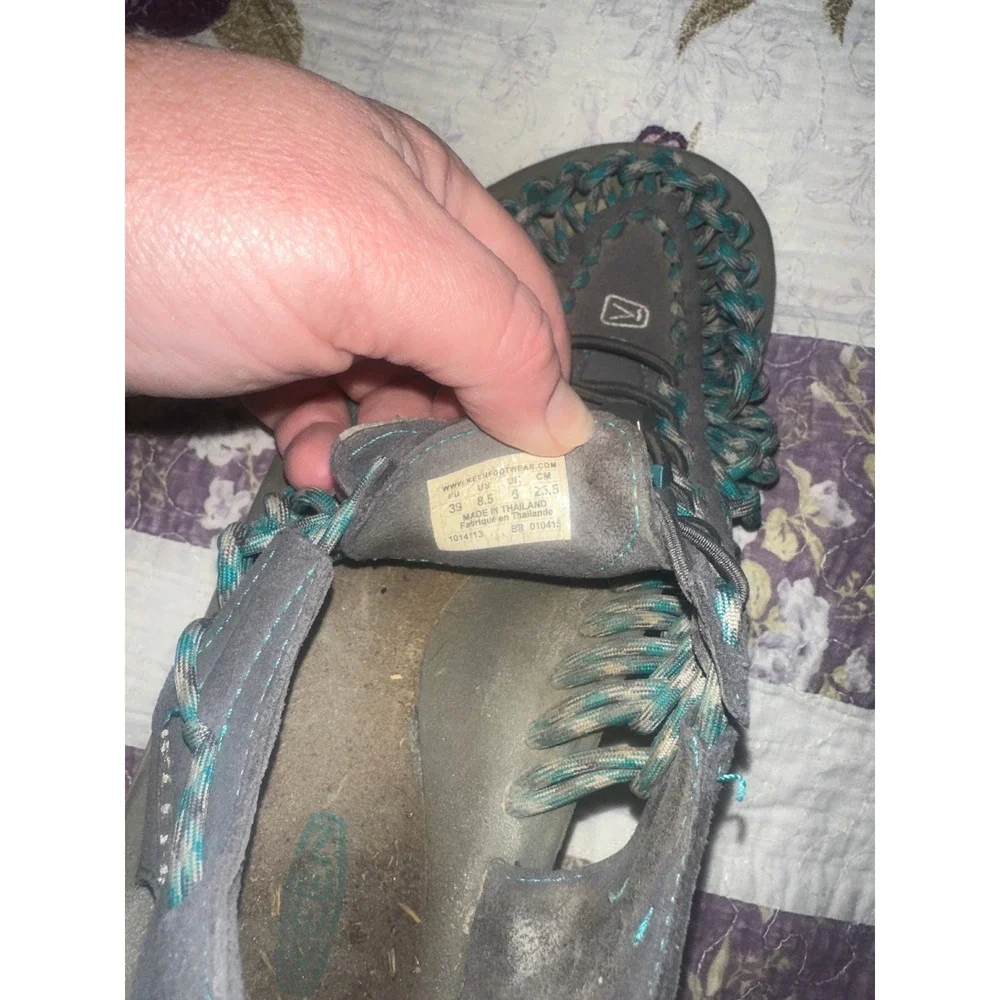 KEEN Uneek Women 8.5 Dark Grey Teal Braided Cord Sport Sandals 1014113